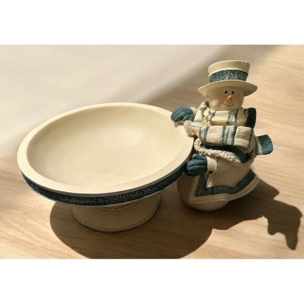 Christmas St. Flurry's Snowman Candy Dish #78809 (9"x6") Green Ivory 2002‎